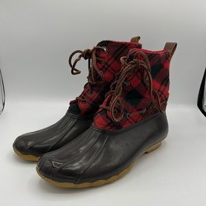 Plaid Sperry duck/ rain boots